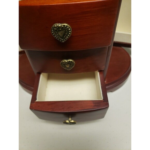Vintage Mele & Co Wood Jewelry Box Mahogany Double Sided Drawers 9"Hx10L wMirror - Picture 6 of 16
